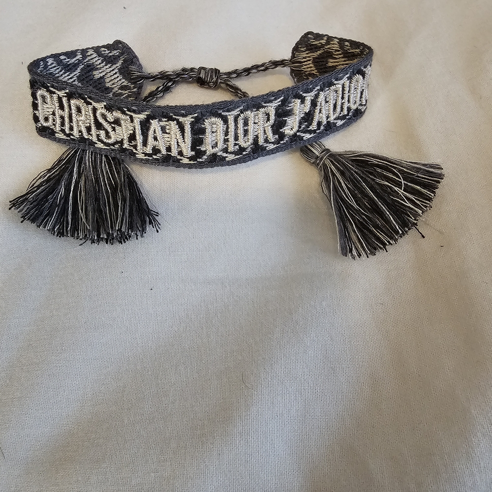 Christian Dior Gray Embroidered Friendship Bracelet